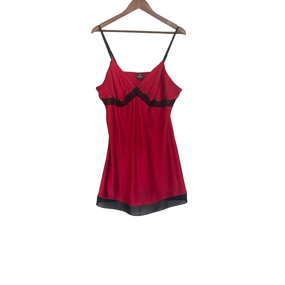 Apt 9 Intimates Womens XL‎ Red Satin Lace Trim Chemise Nightgown Y2K Style